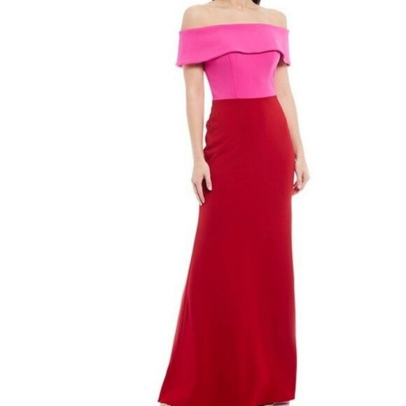 Betsy & Adam NEW Maxi Gown Dress Pink Red Size 14 Women’s - Picture 1 of 9
